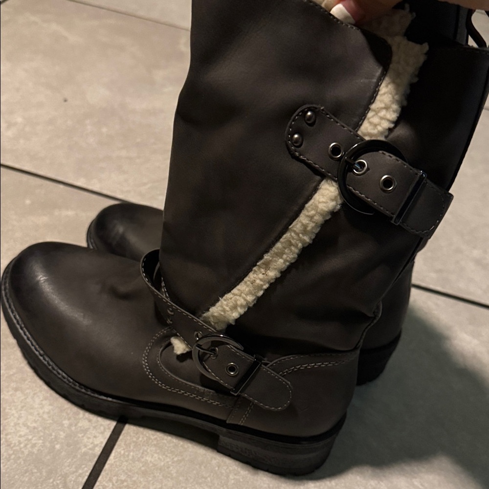 Women's Black Ankle Boots with Buckle Detail